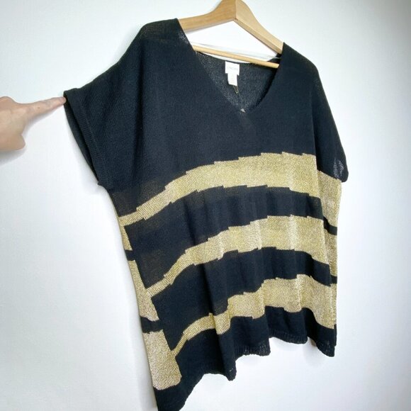 NWT Chicos Jazzy Jessica Pullover Sweater Gold Black Stripe XL Size 3 Lightning - Picture 3 of 12